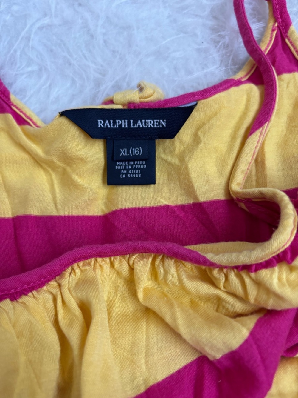 Ralph Lauren Girls Preppy Bold Yellow & Magenta Striped Sundress - Picture 2 of 6